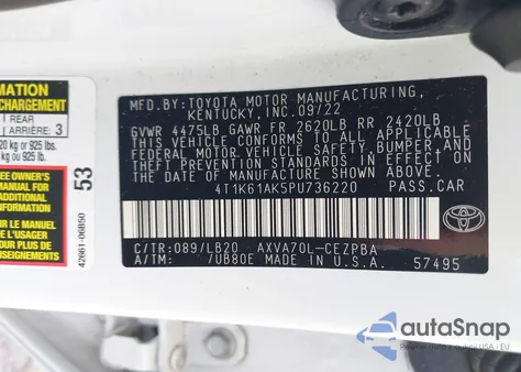 2023 Toyota Camry Xse z USA, uszkodzony, nr VIN 4T1K61AK5PU736220